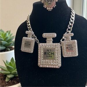 Silver N1 Rich Paris Necklace and matching Earrings 🛍️FREE adjustable ring🛍️